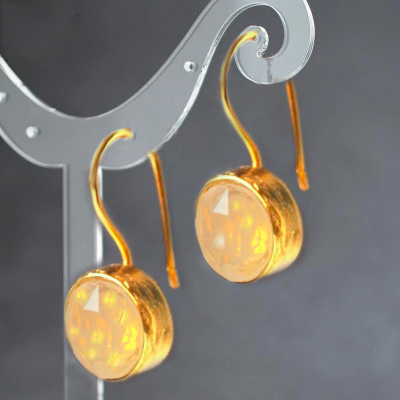 Minimalist Gold Faceted Stone Drop Earrings – Electroplated Metal Fashion