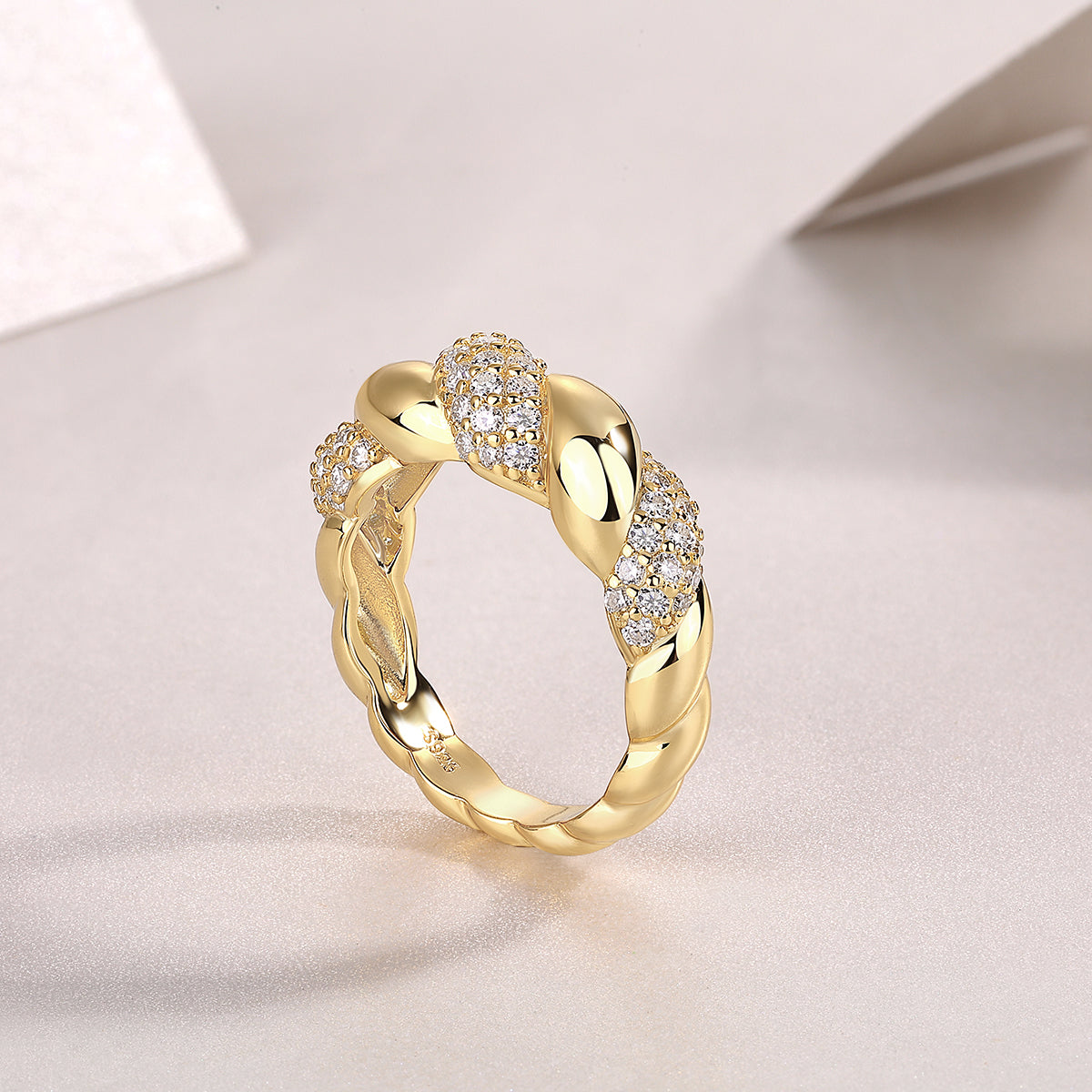 Moissanite Sterling Silver Ring Set – Gold Diamond Finish
