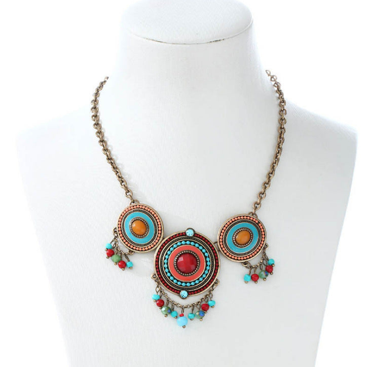Red Boho Crystal Bamboo Chain Necklace – Exotic, Women's Statement Jewelry