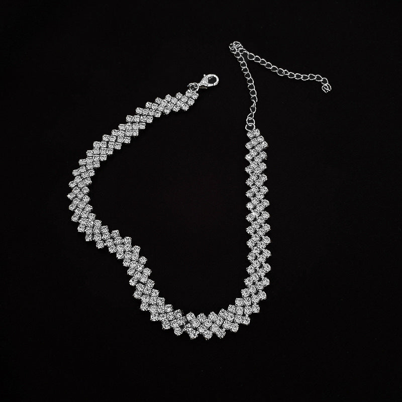 Full Rhinestone Clavicle Necklace – Silver