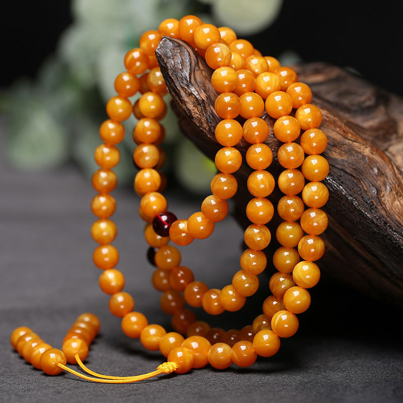 Old Honey Amber 108 Beads Bracelet – Beeswax, Zodiac, New Chinese Style, Unisex