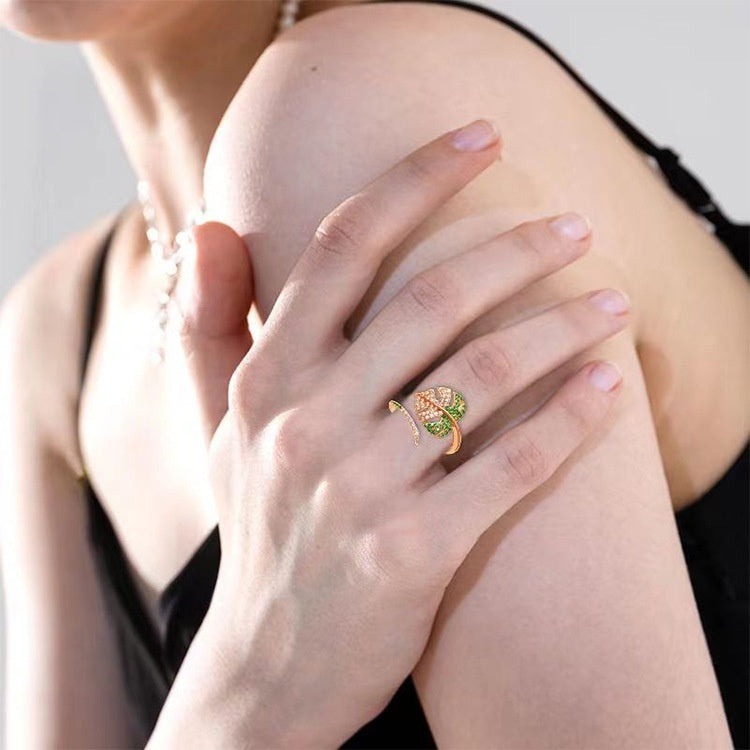 Silver Leaf Blossom Open Ring – Women’s Adjustable