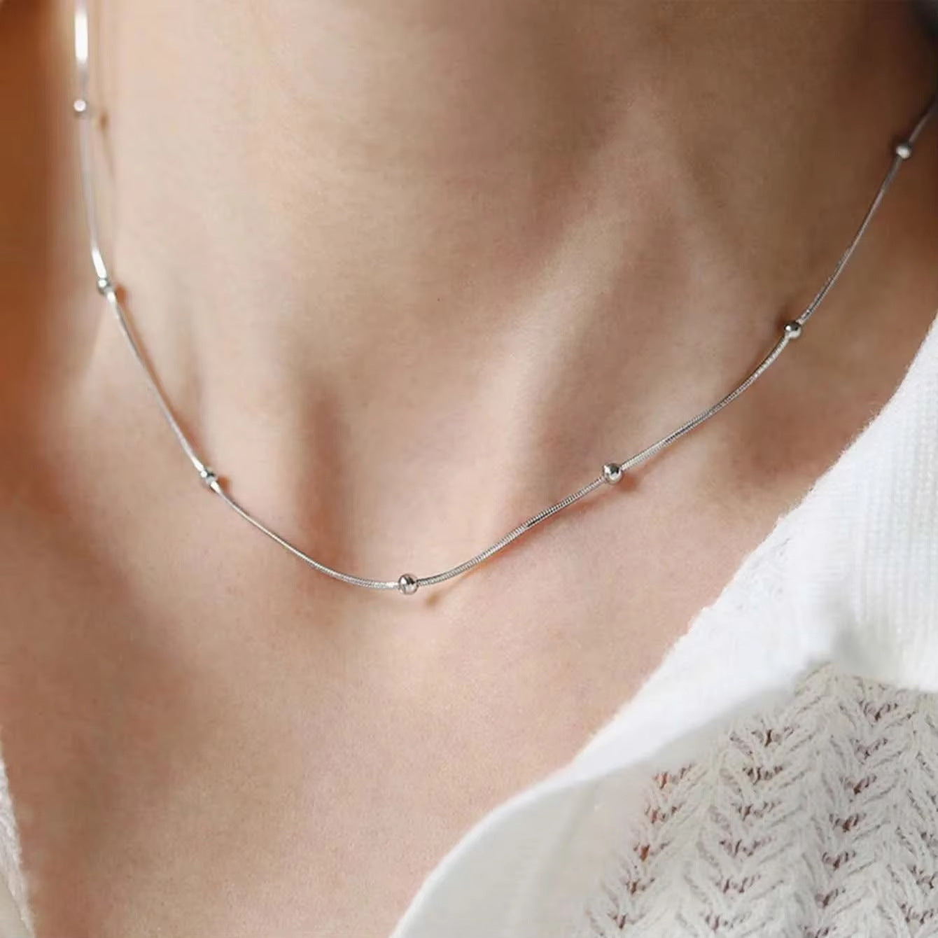 Gold Beaded Snake Chain Necklace – 18K Gold-Plated Stainless Steel, Minimalist, Women's