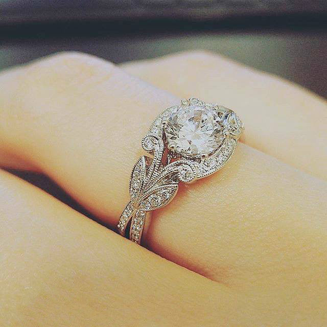 Tree Leaf Diamond Engagement Ring – White Gold Princess