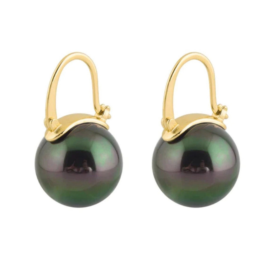 18K Gold Black Tahitian Pearl Ear Clips – Luxury Pearl Drop Earrings for Women