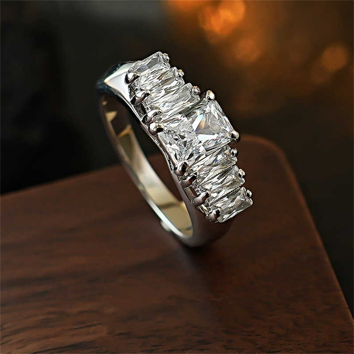 925 Silver Square Diamond Row Ring – Women’s White