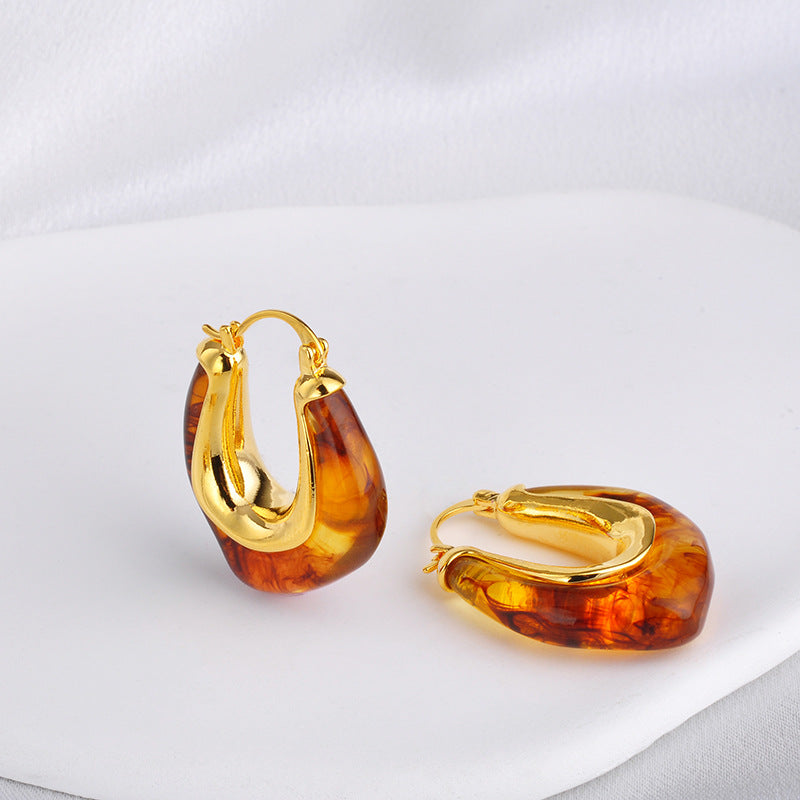 Maillard Amber Hoop Earrings – Retro Luxury, Geometric, Gold-Plated Copper, Women's