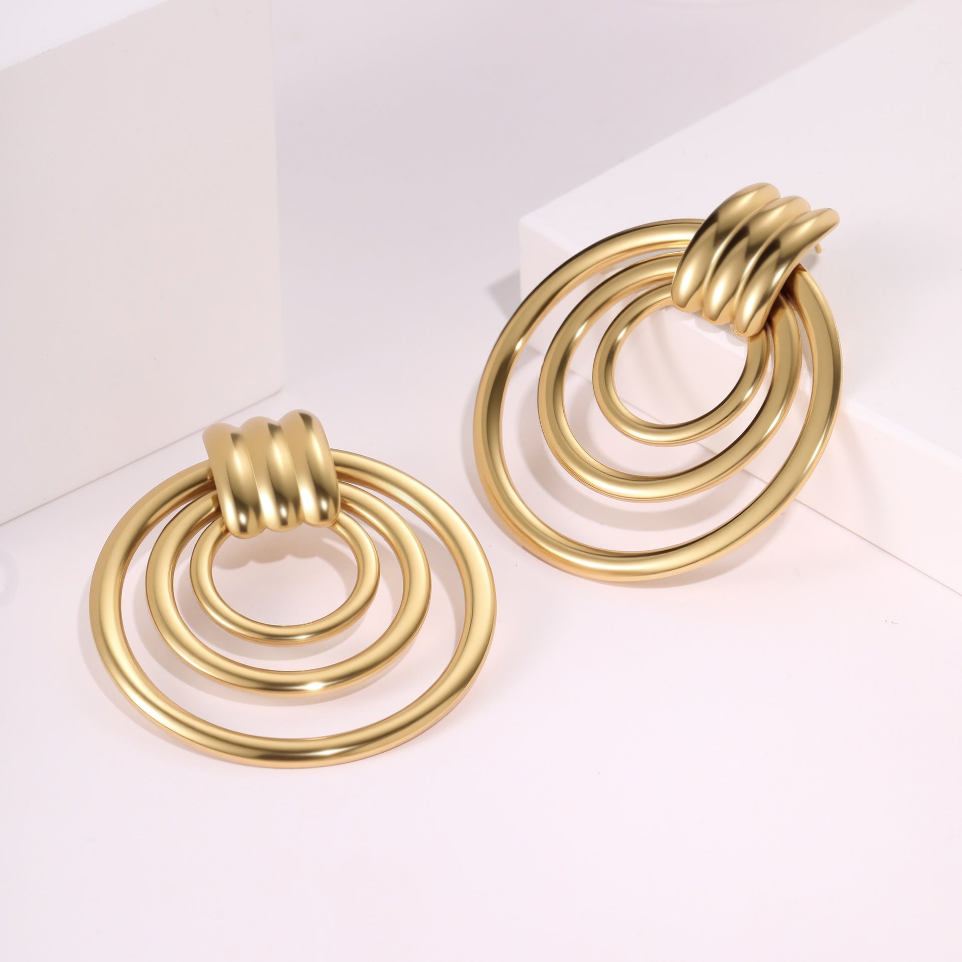 18K Gold-Plated Circle Earrings – Stainless Steel Geometric Hoops