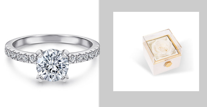 925 Sterling Silver Geometric Zircon Ring for Women – White Gold & Rose Gold