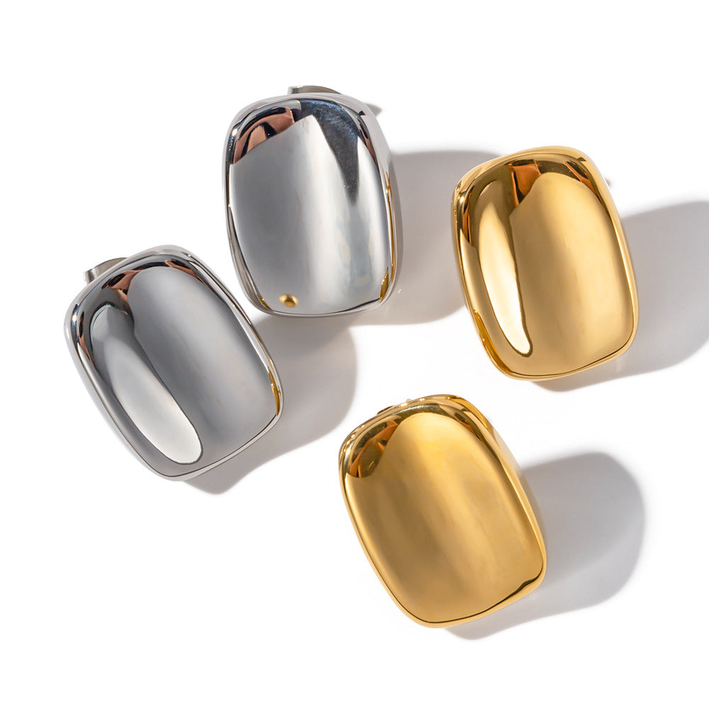 18K Gold Rectangular Chunky Stud Earrings – INS-Style Stainless Steel for Women