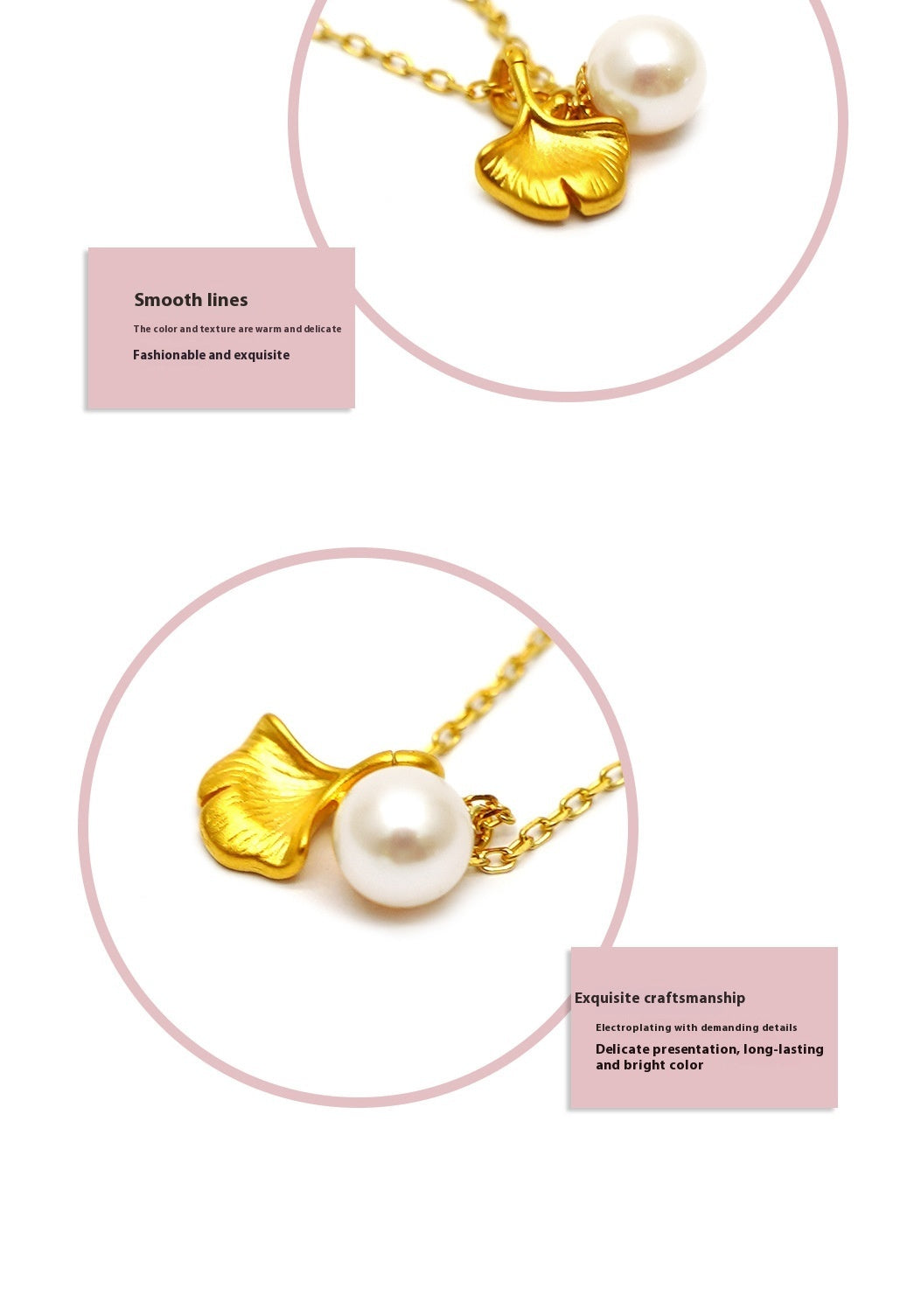 999 Pure Gold Ginkgo Leaf & Pearl Necklace