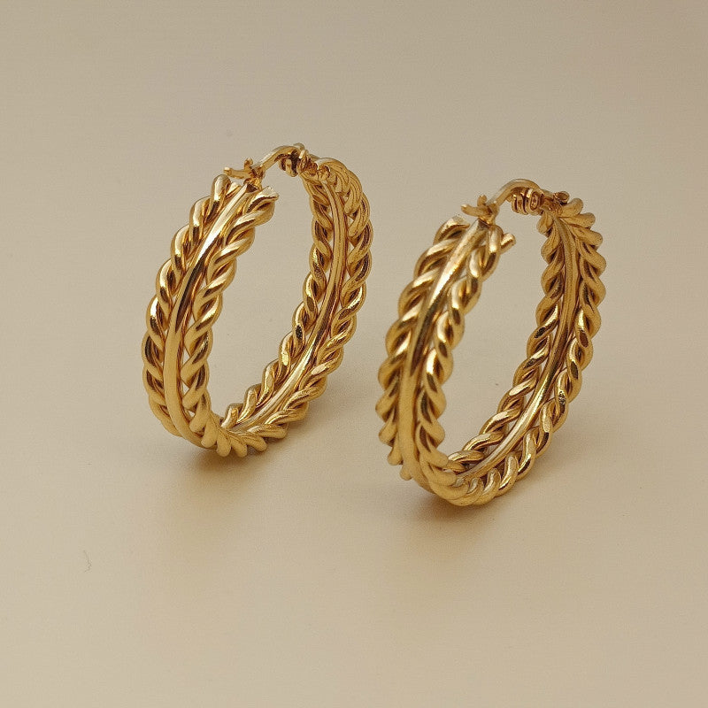 18K Gold Twist Ear Clips – Geometric Stainless Steel Huggie Earrings for Women