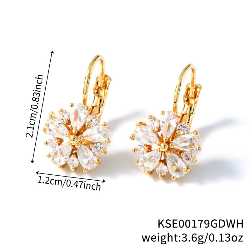 Rose Gold Colorful Zircon Flower Ear Clips