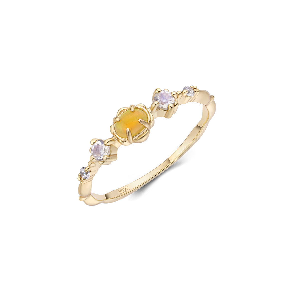 925 Silver 14K Gold Opal Ring – Women’s Delicate Band