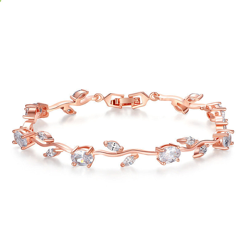 Crystal Zircon Tennis Bracelet – Rose Gold Plated, Egg-Cut & Marquise Stones, Women's