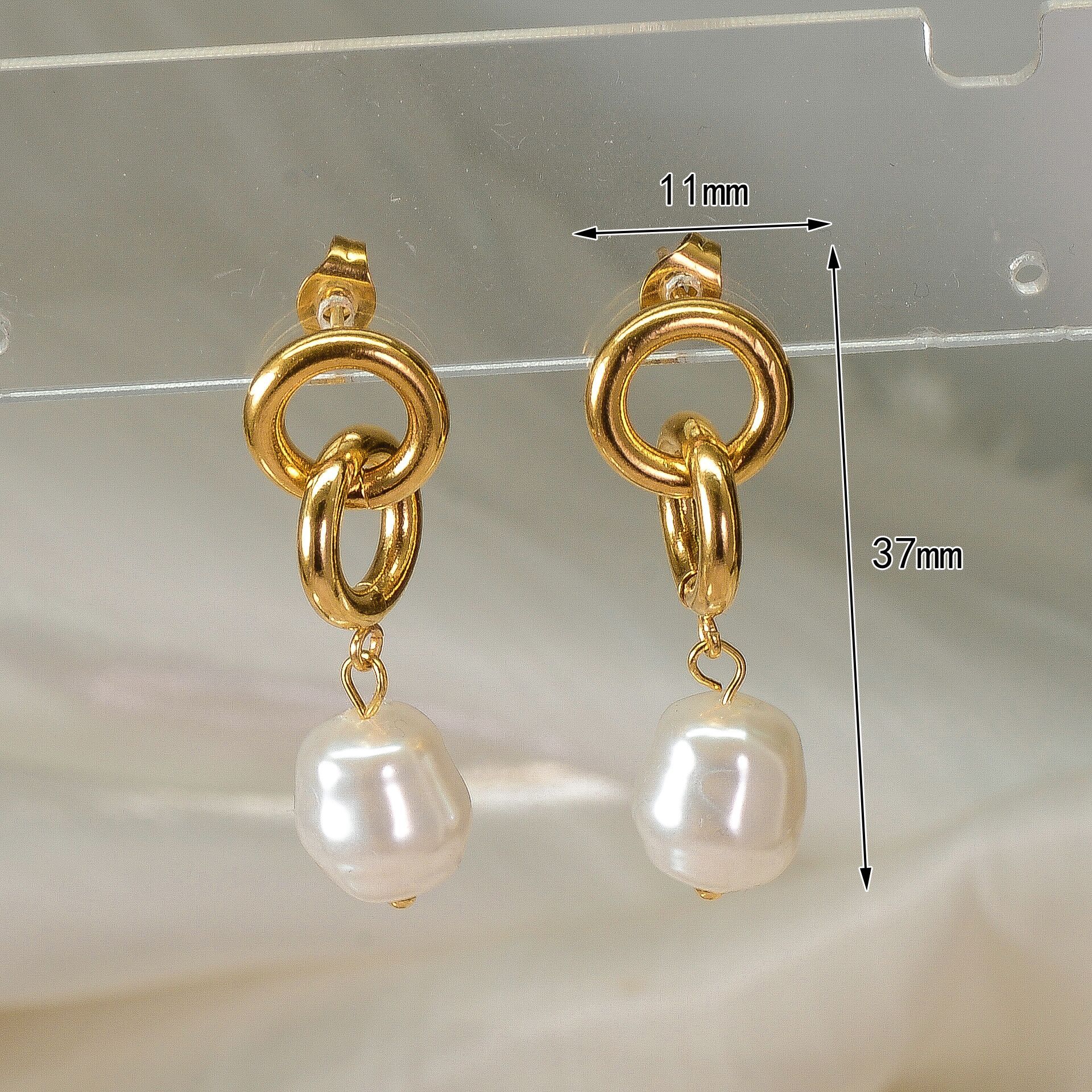 18K Gold Pearl Chain Hoop Earrings – Retro Studs