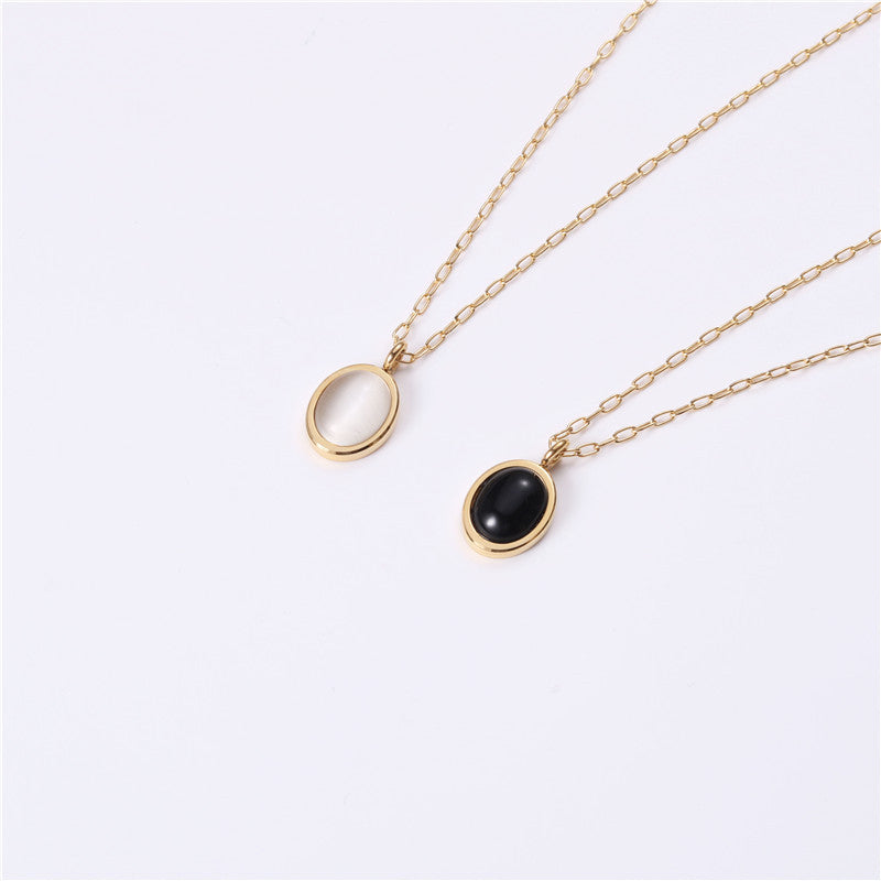 Cat's Eye Pendant Necklace – 316L Titanium Steel, Black & White, Niche Design