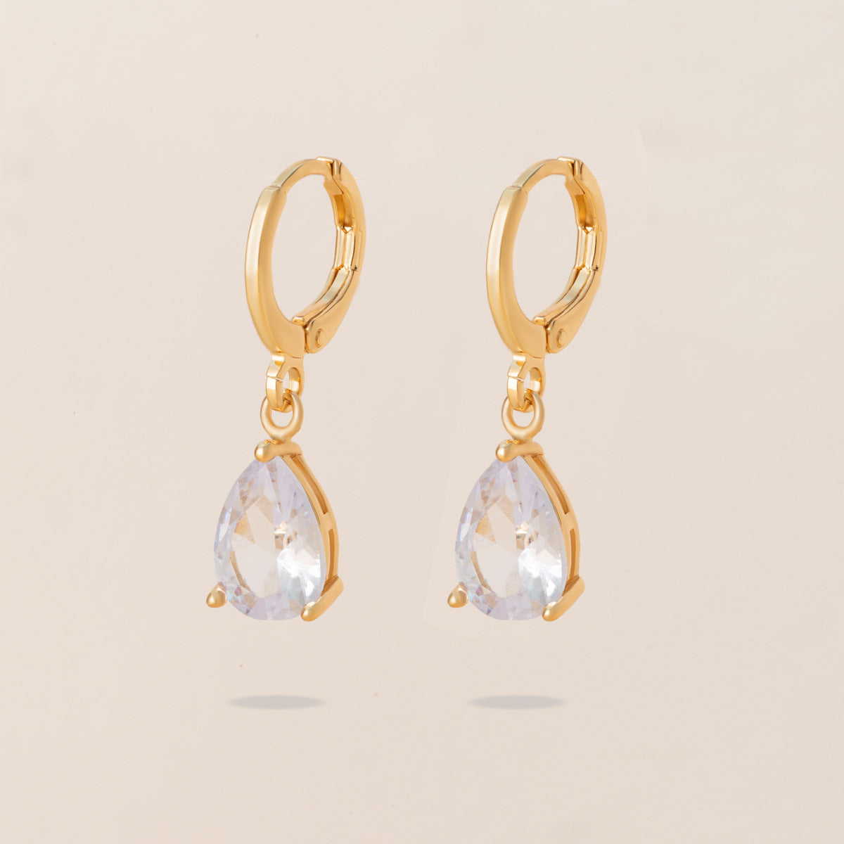 Colorful Zircon Teardrop Earrings – Retro Copper Beveled Studs