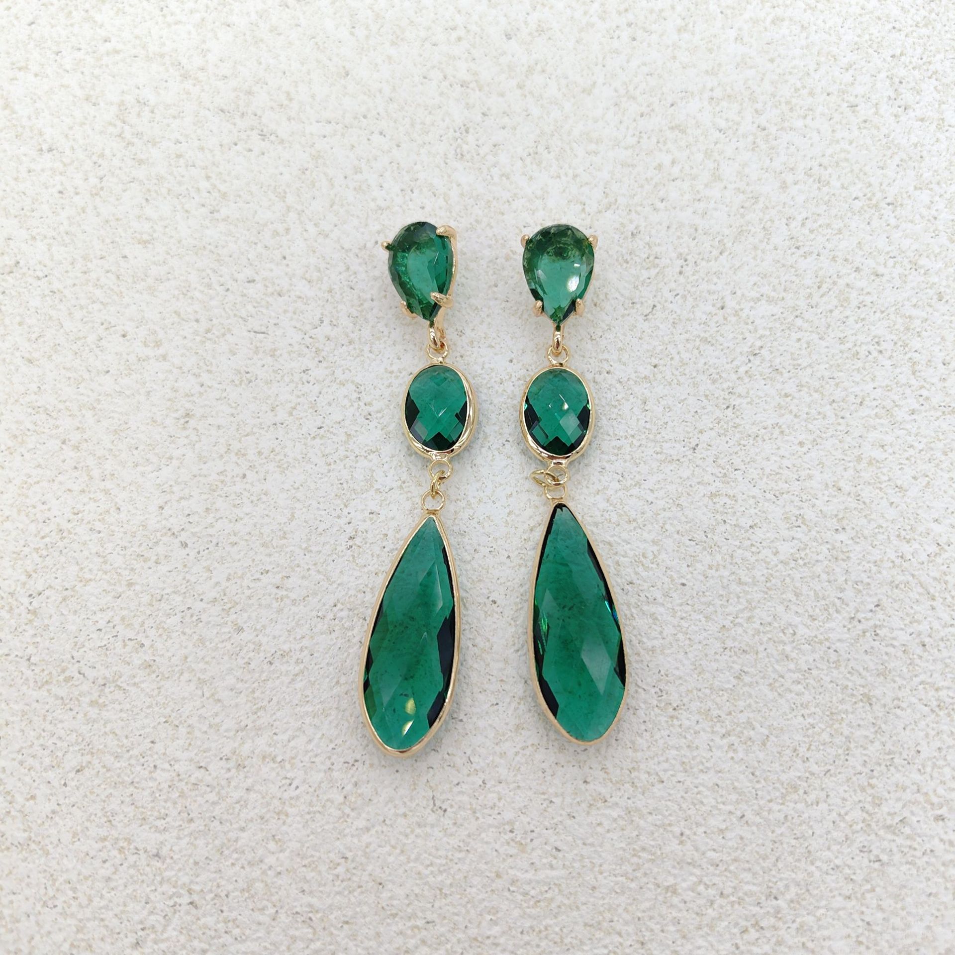 Crystal Glass Drop Earrings — Geometric Long Dangle