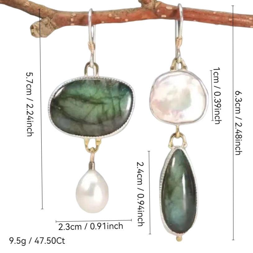 Irregular Amber Pearl Drop Earrings – Retro Geometric Silver