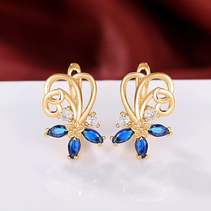 Gold Sapphire Blue Flower Zircon Drop Earrings – Copper Fashion