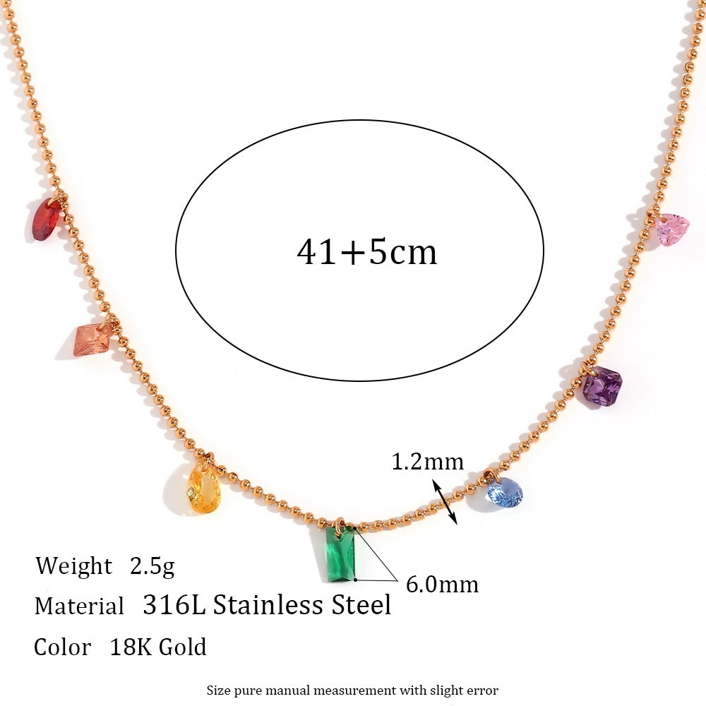 Color Zircon Charm Jewelry – 18K Gold Stainless Steel, Necklace, Bracelet & Anklet, Women's