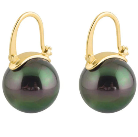18K Gold Black Tahitian Pearl Ear Clips – Luxury Pearl Drop Earrings for Women