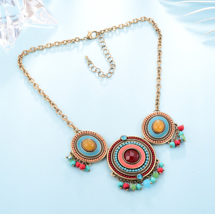 Red Boho Crystal Bamboo Chain Necklace – Exotic, Women's Statement Jewelry