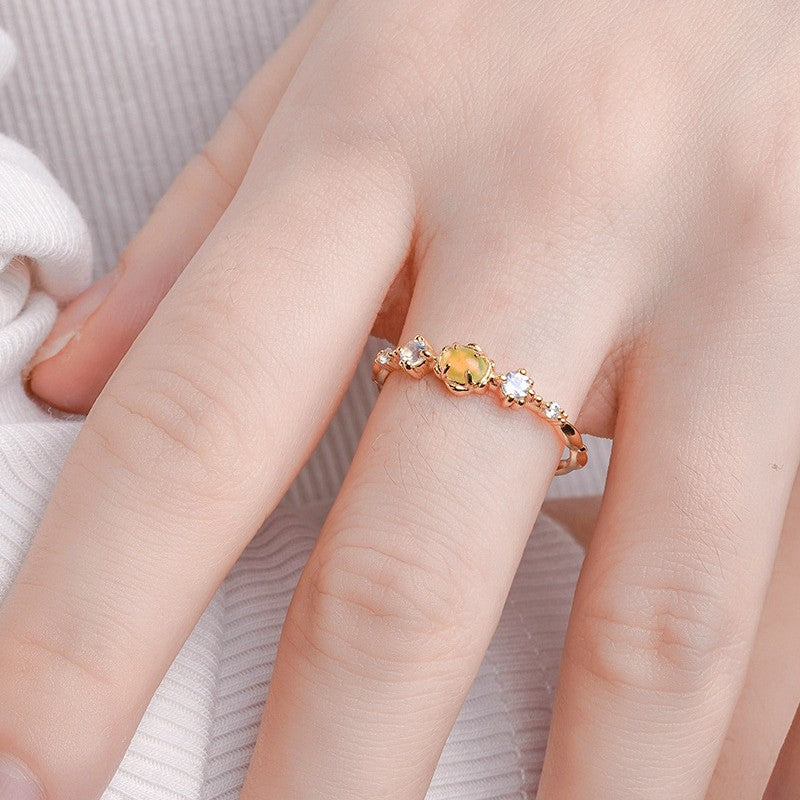 925 Silver 14K Gold Opal Ring – Women’s Delicate Band
