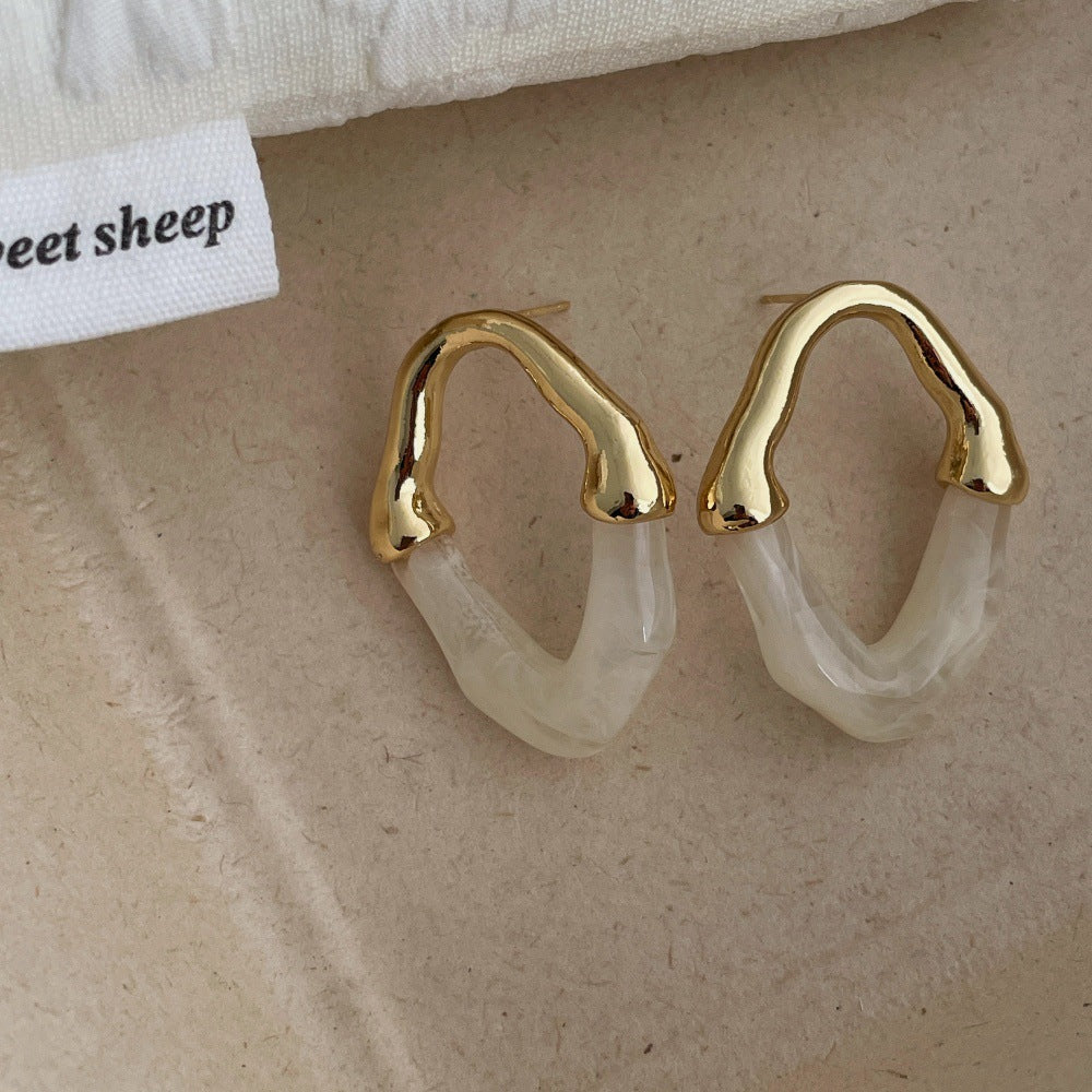 Geometric Square Resin & Metal Hoop Earrings – Polished Acrylic French Style Luxury Earrings for Women