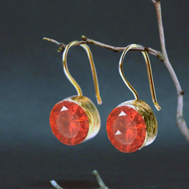 Minimalist Gold Faceted Stone Drop Earrings – Electroplated Metal Fashion