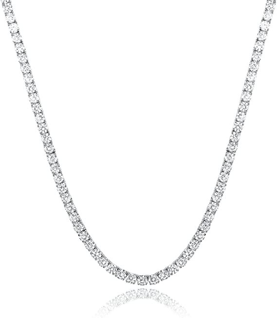 18K White Gold Plated Tennis Necklace - Luxury Zircon Statement Piece