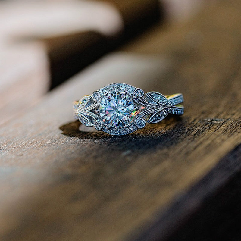 Tree Leaf Diamond Engagement Ring – White Gold Princess