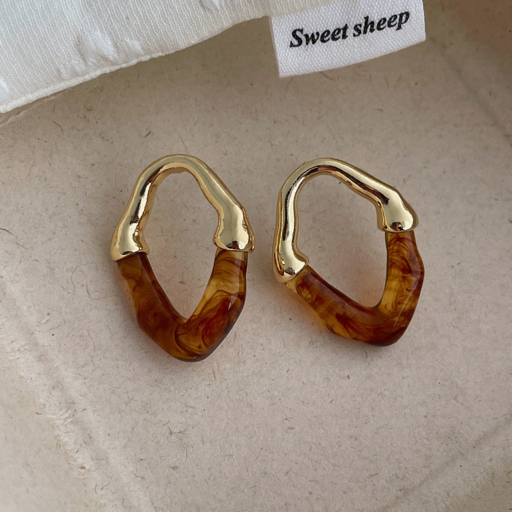 Geometric Square Resin & Metal Hoop Earrings – Polished Acrylic French Style Luxury Earrings for Women