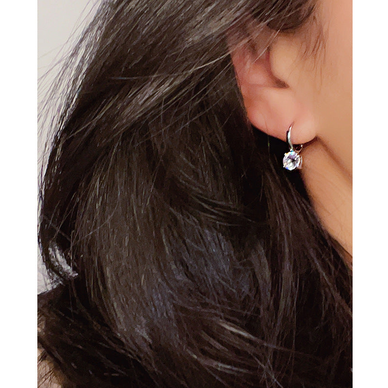 Solitaire Zircon Huggie Earrings – 18K Gold & Silver Titanium Steel