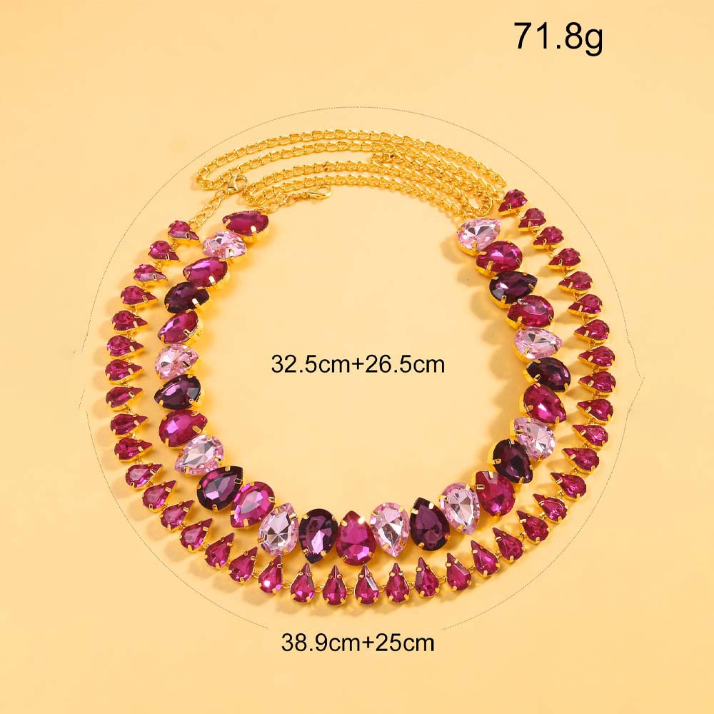 Double-Layer Rhinestone Drop Necklace – Gold & Silver, Ellipse, Statement Jewelry