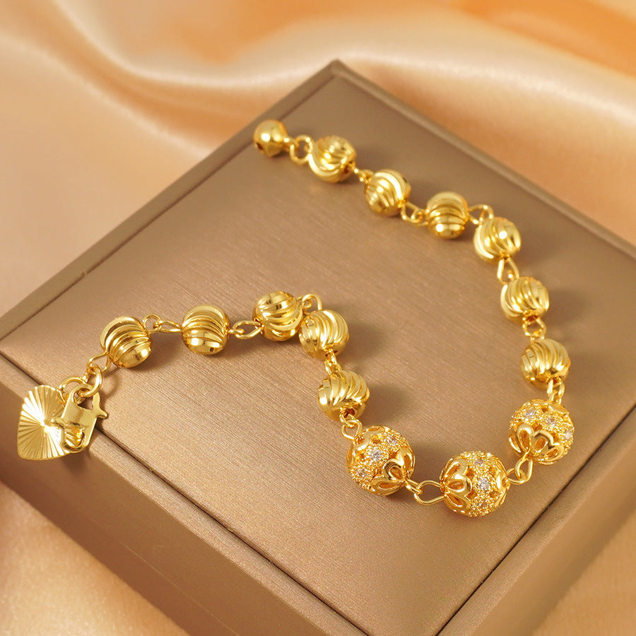 Women's Gold Petal Zircon Heart Bracelet – 24K Electroplated Copper