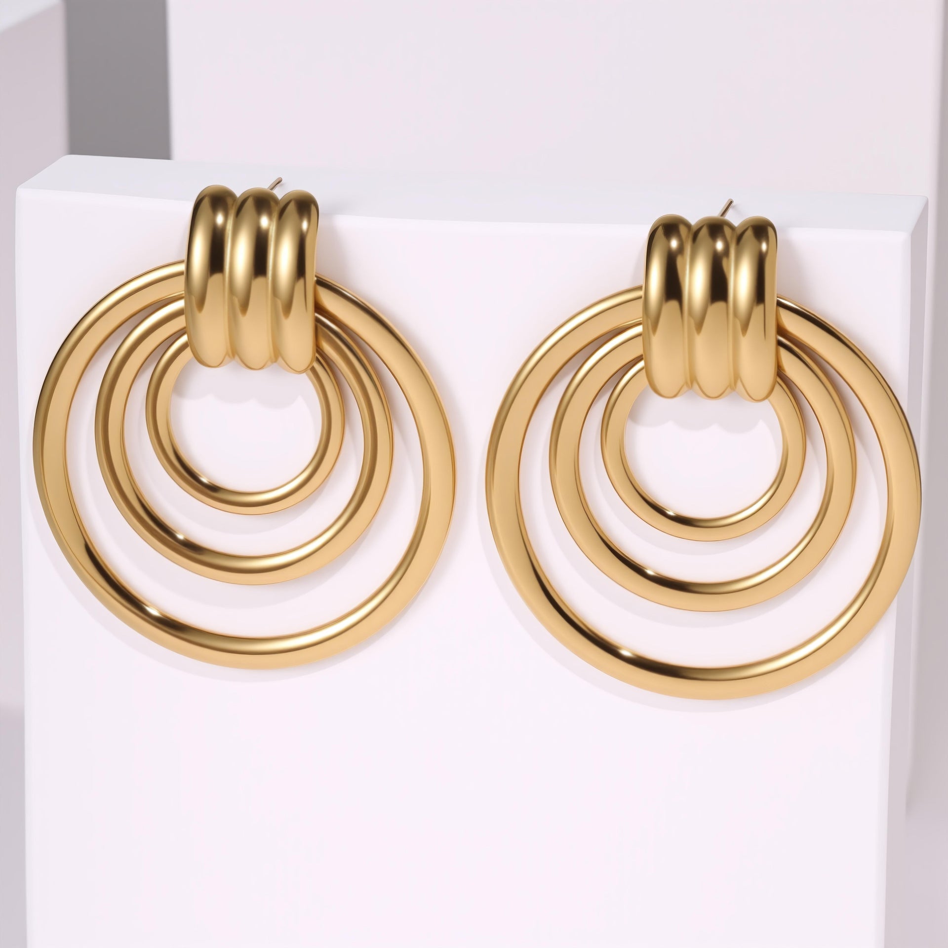 18K Gold-Plated Circle Earrings – Stainless Steel Geometric Hoops