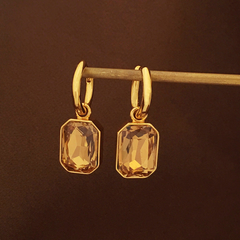 Gold Gemstone Huggie Hoop Earrings – Retro Copper Drop Earrings for Women