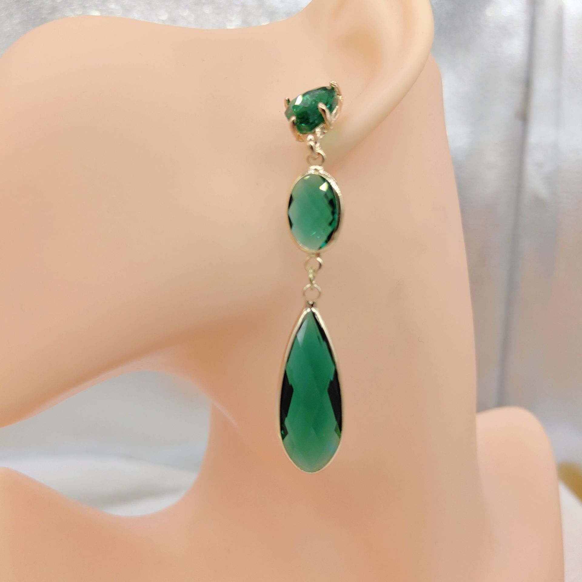 Crystal Glass Drop Earrings — Geometric Long Dangle
