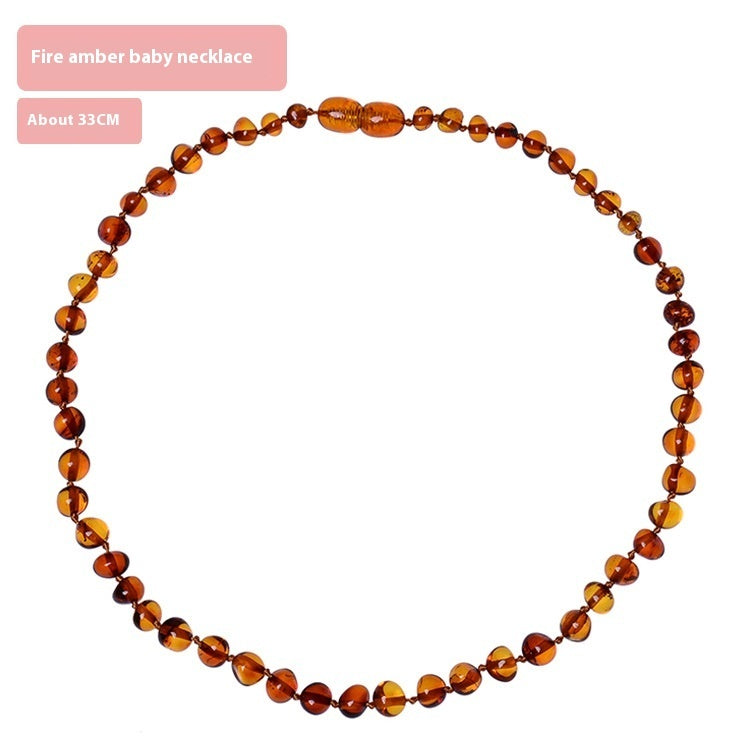 Natural Amber Bead Necklace – Geometric Ball Chain, Unisex
