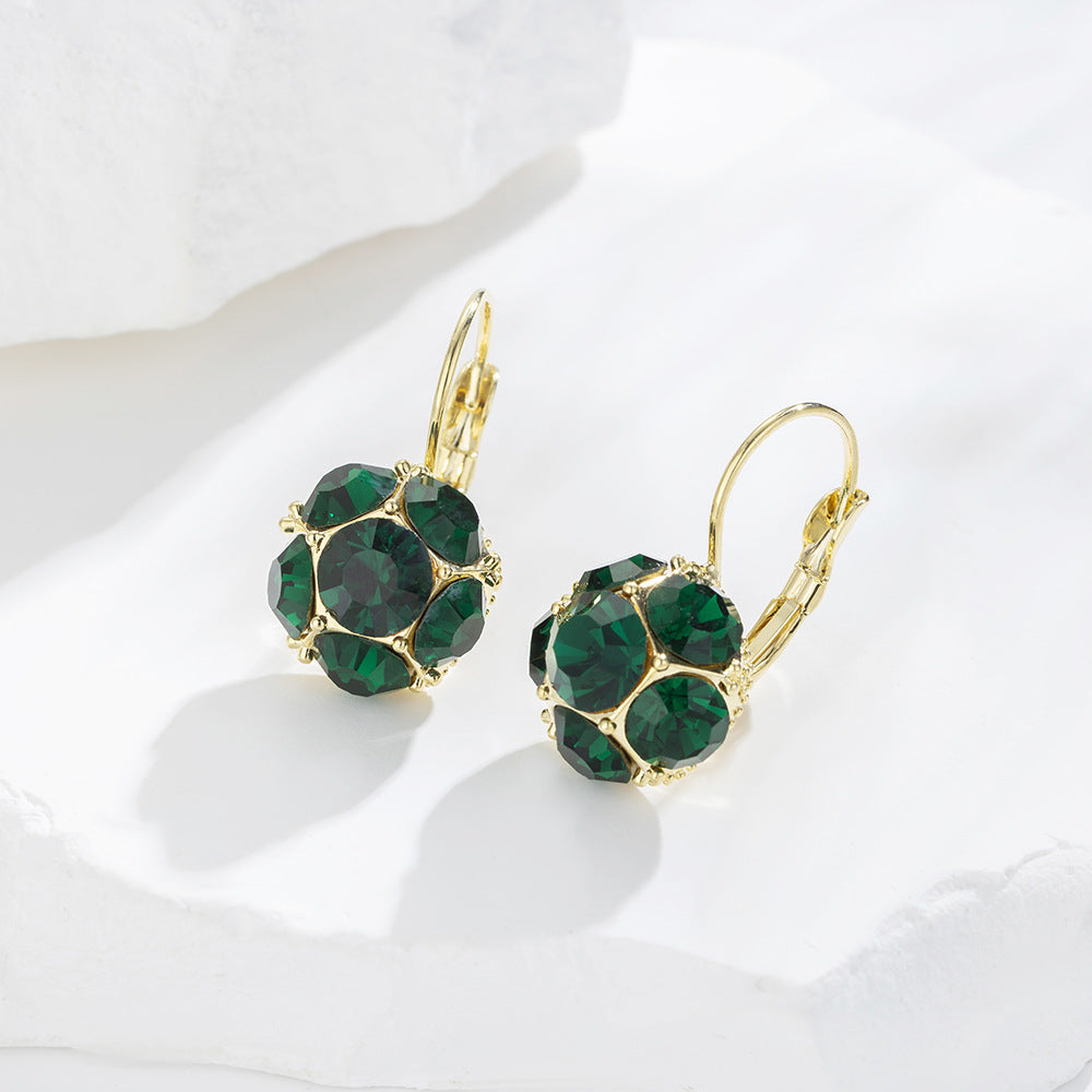 Crystal Ball Drop Earrings – Geometric Copper Ear Clips