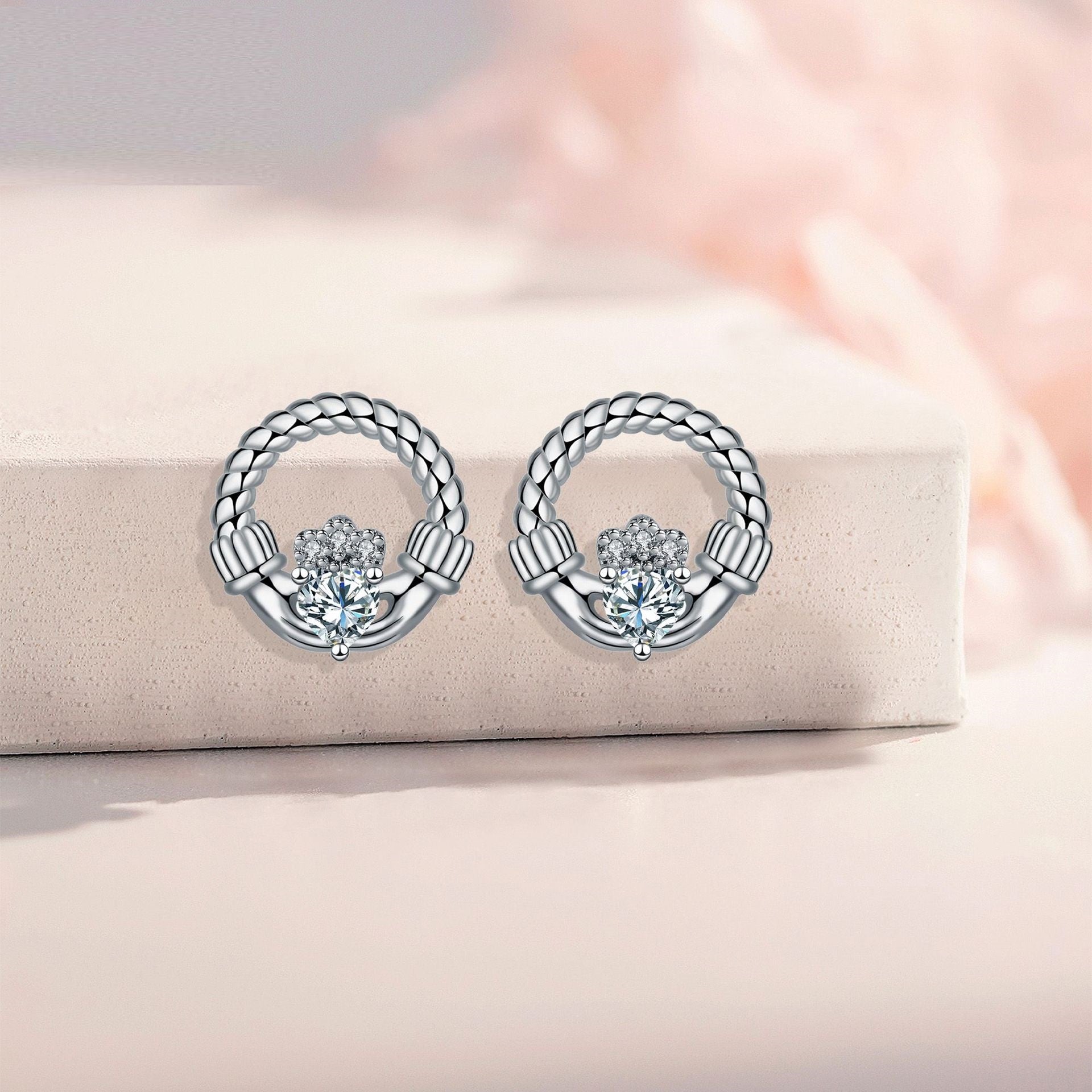 Crown Heart Stud Earrings – 925 Silver, Gemstone, Perfect Mother's Day Gift