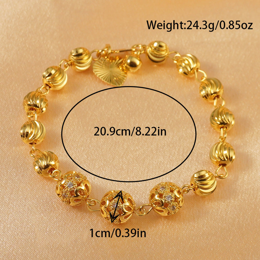 Women's Gold Petal Zircon Heart Bracelet – 24K Electroplated Copper