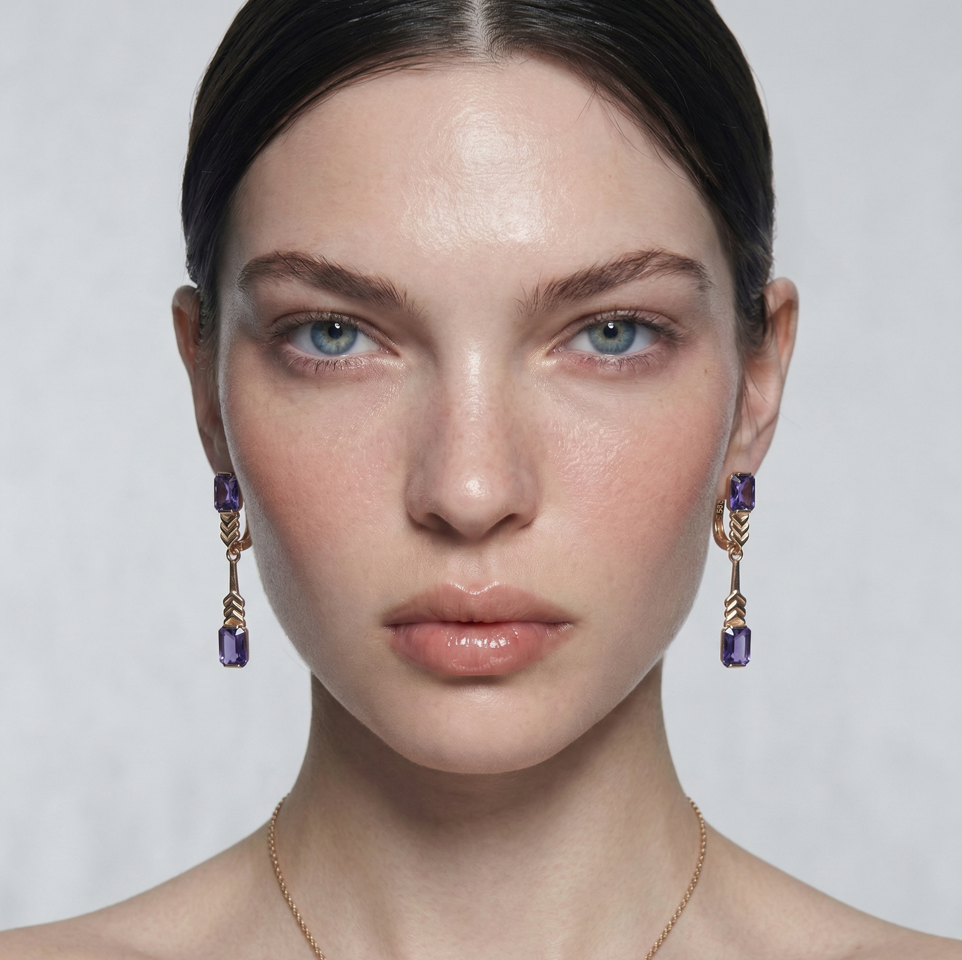 Sun & Moon Amethyst Jewelry Set — Rose Gold Earrings & Ring