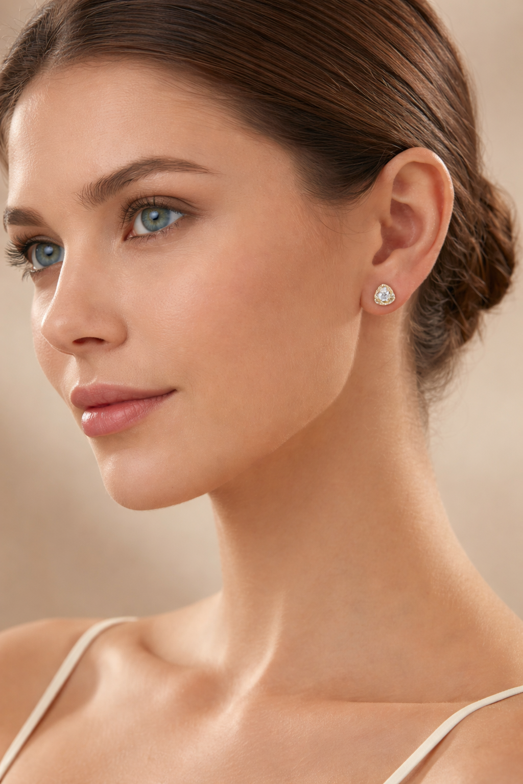 Double Halo Stud Earrings – 925 Sterling Silver Triangular Silhouette