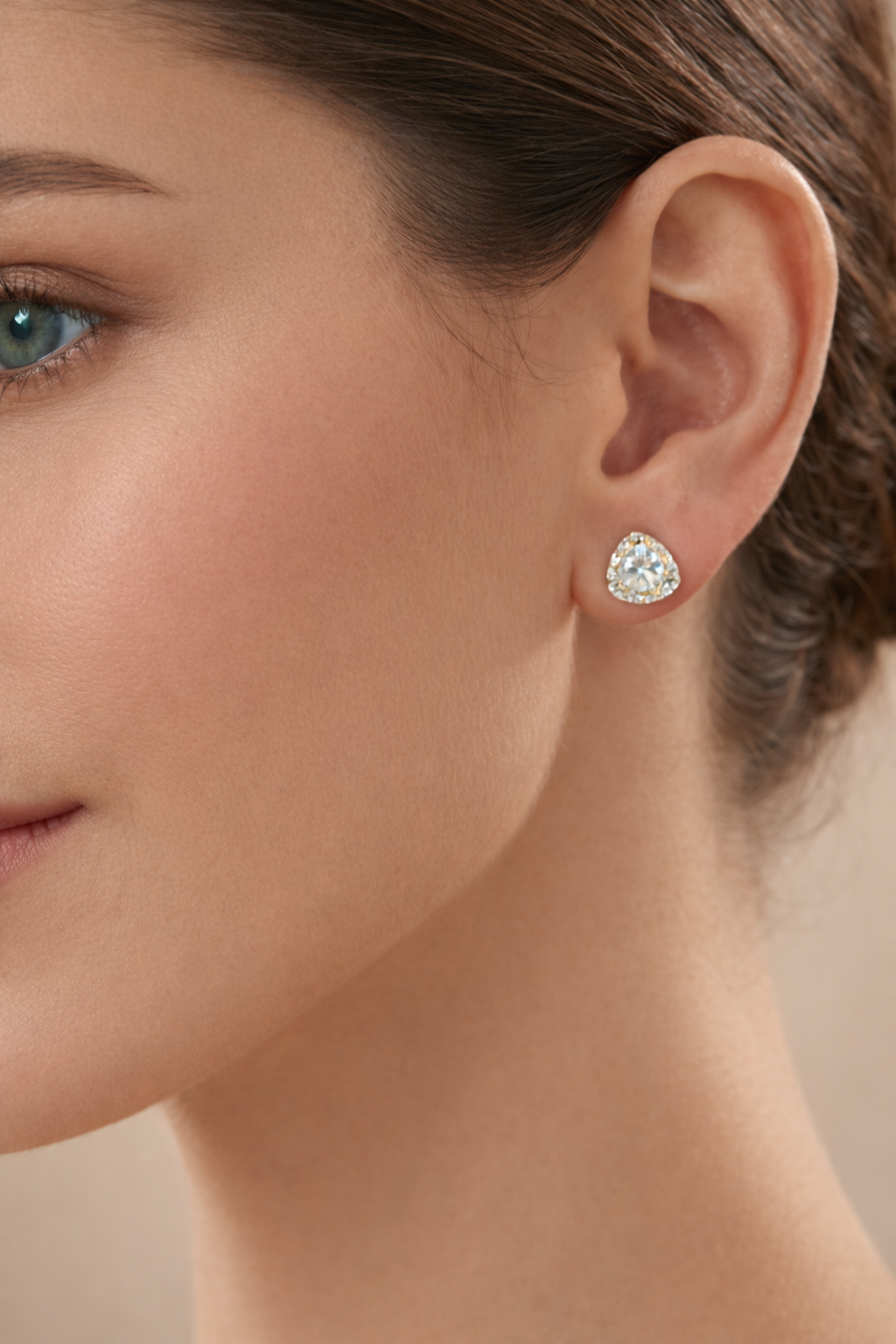 Double Halo Stud Earrings – 925 Sterling Silver Triangular Silhouette