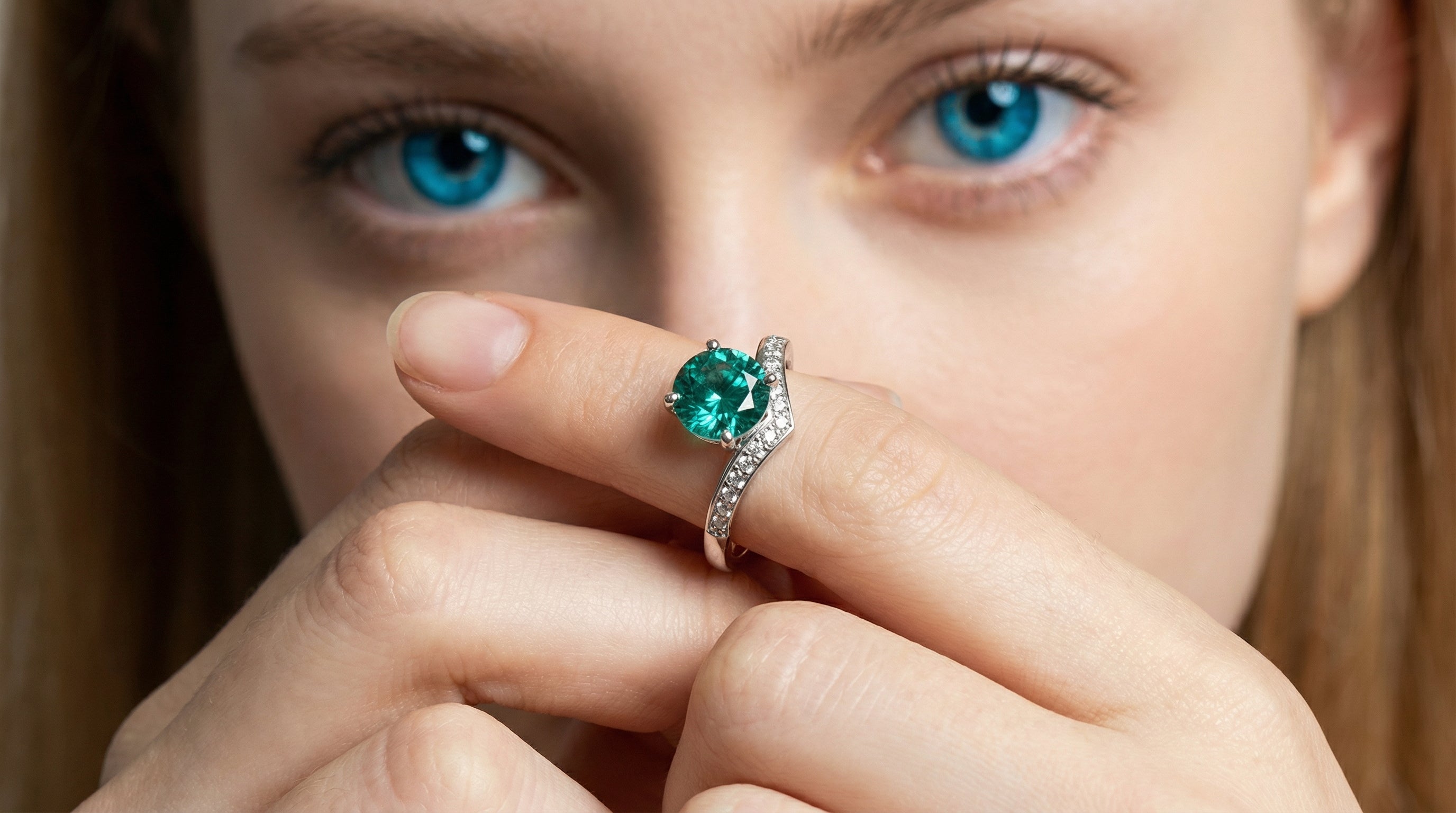 Emerald Moissanite Engagement Ring - Adjustable Green Stone Statement Ring