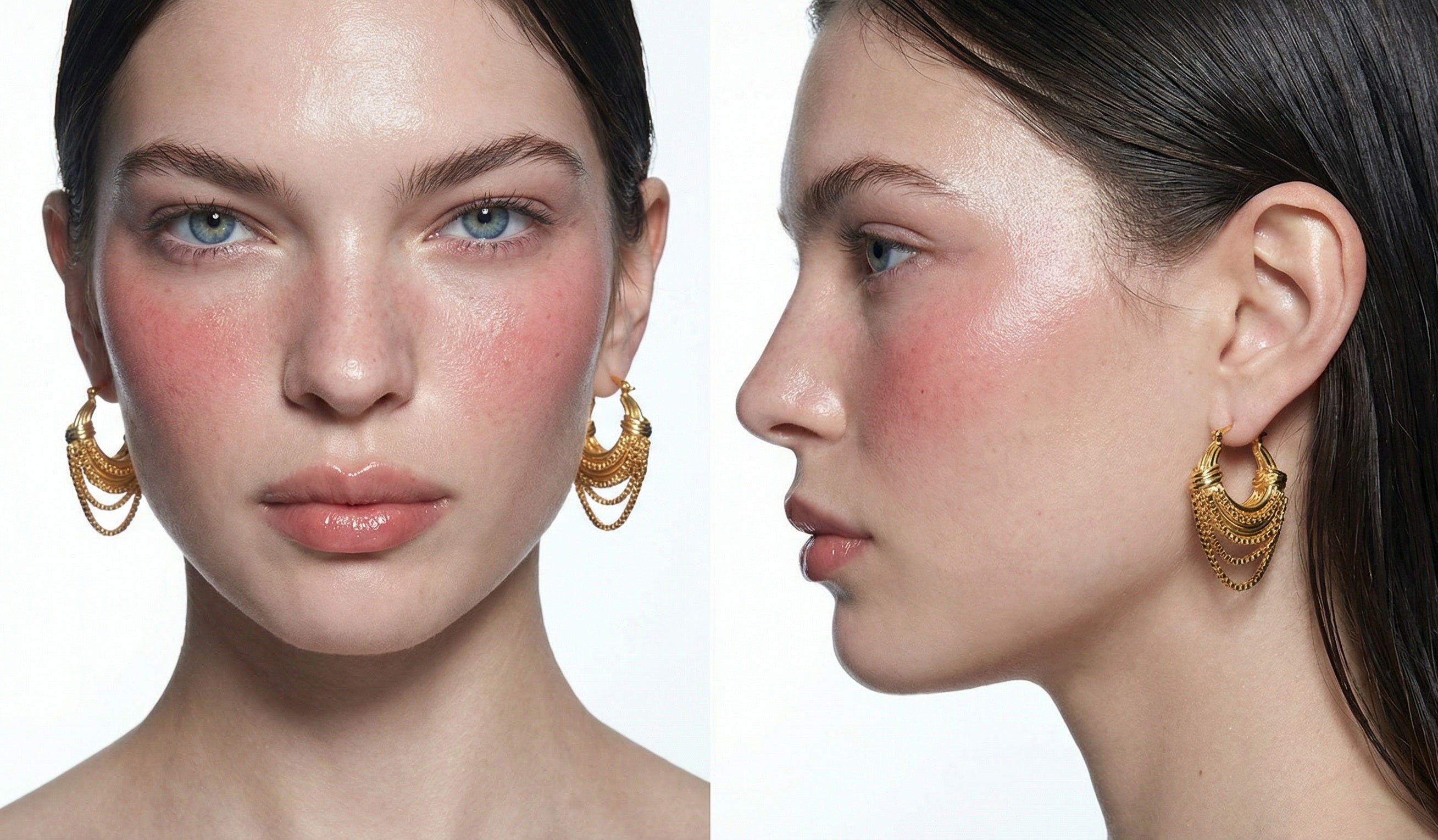 Half-moon earrings with an 18K gold-plated chain.