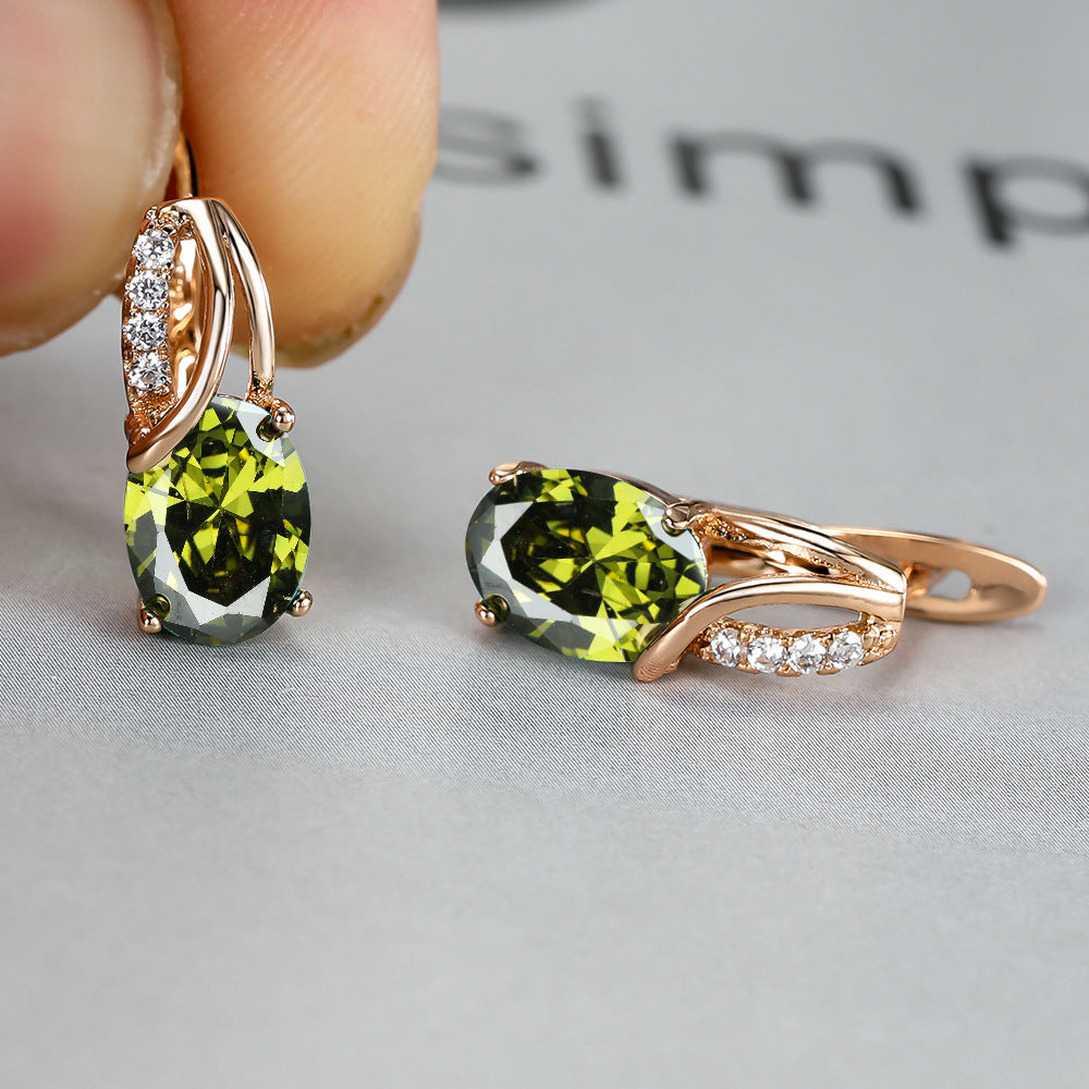Champagne Gold Zircon Ear Clips – Diamond-Cut Copper Huggie Earrings for Women